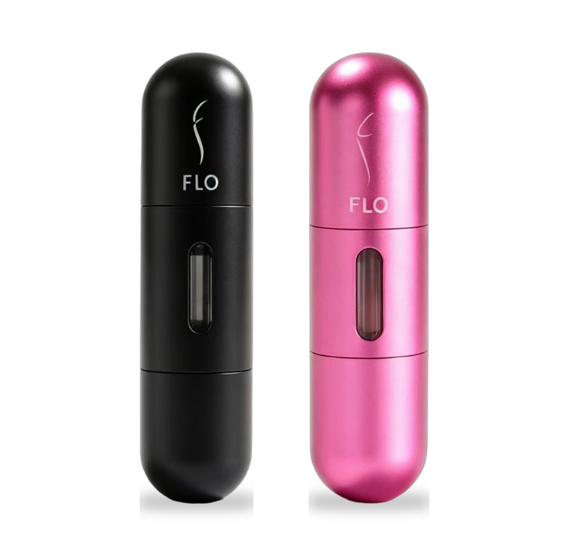 FLO Prestige refillable perfume atomizers in black and pink